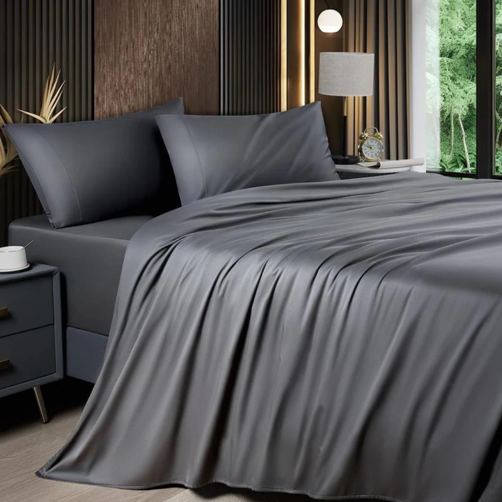 NWT Bamboo 3 Piece 100% Viscose Charcoal Gray Bedding Set
